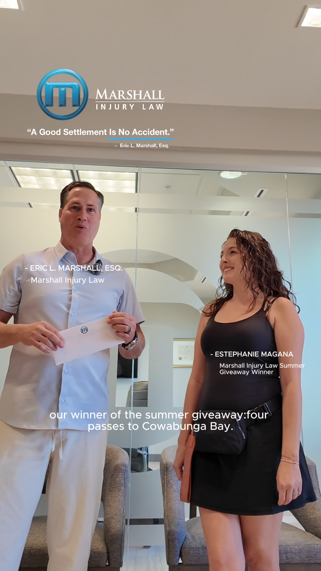 Estephanie receiving her summer giveaway prize with Eric